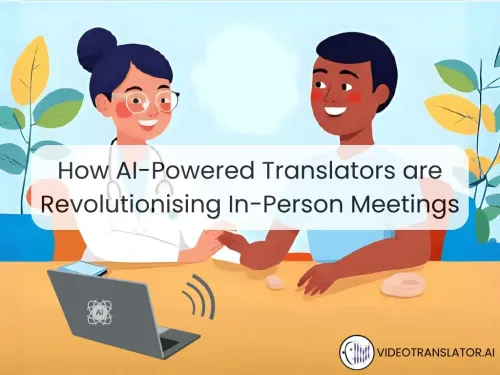 illustration of a doctor and a patient talking in different language with the help of AI language interpreting tool. 